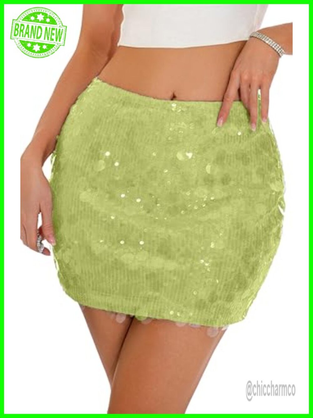 Sequin Mini Skort with Built-in Shorts Low Rise Bodycon Party Skirt